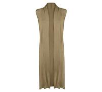 MA Online Womens Long Sleeve Plain Maxi Cardigan Ladies Sleeveless Long Waistcoat Cardigan (Sleeveless Mocha UK 24-26)