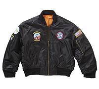 MA1 Bomber Flight Jacket with Badges (13-14 Years, Black)