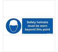 MA145 Safety Helmets Must Be Worn Beyond This Point Sign Hard Hats Building 300mm x 100mm Sticker/Sav - White Background