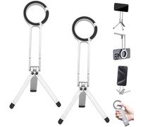 MA38 Magnetic Phone Tripod, Portable Aluminium Smartphone Holder with Double-Sided Strong Magnetic 1/4'' Locating Hole Foldable Hook (2*Silver)