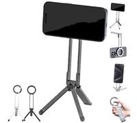 MA38 Magnetic Phone Tripod, Portable Aluminium Smartphone Holder with Double-Sided Strong Magnetic 1/4'' Locating Hole Foldable Hook (Black)