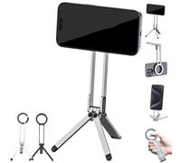 MA38 Magnetic Phone Tripod, Portable Aluminium Smartphone Holder with Double-Sided Strong Magnetic 1/4'' Locating Hole Foldable Hook (Silver)