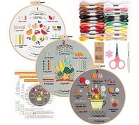 MA3TY 3PCS Embroidery Kit for Beginners, Cross Stitch DIY Craft Set for Adults Stitching Sewing Kit Gift with Detailed Instructions, Flowers Embroidery Starter DIY Kit, Accessories & Hoop Included