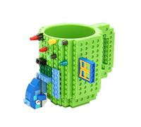 MA3TY Build-On Brick Mug Creative Building Block Mug Coffee Cups Novelty Gift for Men Women Christmas DIY Present with 3 Bags of Block for Father Mother Boyfriend Girlfreind (Green)