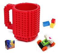 MA3TY Build-On Brick Mug DIY Creative Building Block Mug Coffee Cups Birthday Novelty Gift with Three of Bags of Blocks for Men Women Christmas Father Mother Gifts (Red)