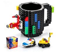 MA3TY Build-On Brick Mug, DIY Creative Coffee Mugs Birthday Present, Novelty Christmas Santa Gifts for Women Men, Mother, Father's Day, Thanksgiving, New Year with 3 Bags Accessories (Black)