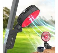 MA3TY Portable Fan Magnetic, Rechargeable Camping Fans, 10400mAh Battery Operated Clip on Fan with Lights, 180° Adjustable Cordless USB Fans for Golf Cart, Outdoors, Stroller, Travel, Home Desk (Red)