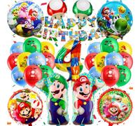 MA4 Mario 32PCS Kids Birthday Party Set - Balloons, Banner, Decorations for 4 Years Old
