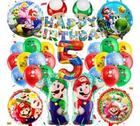 MA5 Mario Birthday Decoration - 32PCS Kids Party Set, Balloons, Banner