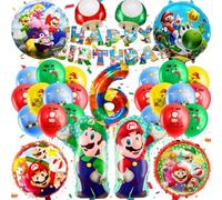 MA6 32PCS Mario Birthday Party Set - 6 Years Old Balloon Decoration Supplies With Happy Banner for Kids