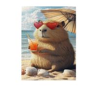 MA6GE8DE Beach Vacation Capybara Jigsaw Puzzles 500 PCS,Enjoy The Puzzle Solving Process,Funny Animal Wooden Puzzle,Challenging Brain Exercise,Creative Activity Hobbies for Adults