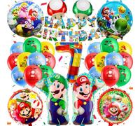 MA7 Mario Birthday Set - 32PCS Balloons, Banners & Party Supplies for Kids' 7th Birthday
