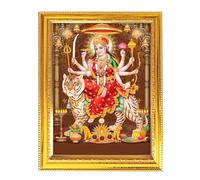 Maa Durga Ambe Elegant Hindu Goddess Golden Photo Frame Decorative Frame for Divine Images & Religious Art, Perfect for Home & Office 10x8