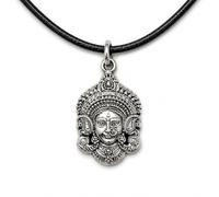 Maa Durga Devi Face Pendant Necklace for Men & Women | Oxidised Silver Antique Finish Goddess Locket with Adjustable Black Wax Cord | Hindu Spiritual Devotional Jewellery | Religious Gift