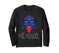 Maa Kali Glitch Art Cyberpunk Vaporwave Devanagari Dharma Long Sleeve T-Shirt