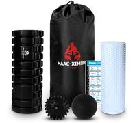 MAAC-XIMUM Deep Tissue Massager Foam Roller Set - Hard Trigger Point Roller,Soft Inner Roller, Spikey and Silicone Ball. Relieves Pain in Back, Legs, Feet, Plantar Fasciitis, Shoulders and Neck