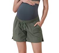 Maacie 2026 Maternity Hiking Shorts Quick Dry Waterproof 5" Breathable High Waist Sporty Shorts Outdoor Casual Military Green