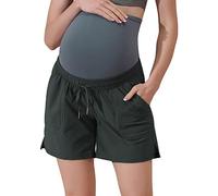 Maacie Women Maternity Sports Shorts Quick Drying Breathable High Waist Athletic Shorts with Pockets, Dark Gray-176#Patch Pocket, XXL