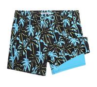 MaaMgic 5" Mens Swim Shorts with Compression Liner 4-Way Stretch Bathing Suit Swimming Shorts 2 in 1 Men's Swim Trunks with Zipper Pockets Quick Dry,Palms Navy Yellow 5.5,L