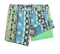 MaaMgic 5" Swimming Shorts Men Swim Trunks 2 in 1 with Compression Liner Zip Pockets Stretch Quick Dry Dissolvable Beach Shorts Swimwear, Emerald Green Coconut, XXL