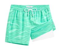 maamgic 5inch Mens Swim Trunks with Compression Liner 2-in-1 Swimming Shorts Stretch Quick Dry with Zipper Pockets, Mint Ripple Wave, X-Large