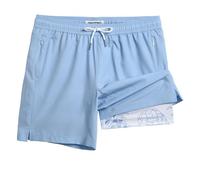maamgic 7 Inch Mens Swim Trunks with compression liner Board Shorts with Zippered Pocket Bathing Suit for Beach Vacation, Blue and White Flowers, M