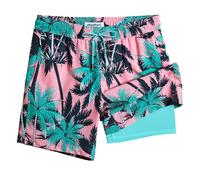 MaaMgic 7" Mens Swim Shorts with Compression Liner 4-Way Stretch Bathing Suit Swimming Shorts with Pockets,Black Coconut Grove,S