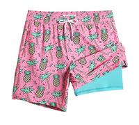 MaaMgic 7" Mens Swim Shorts with Compression Liner 4-Way Stretch Bathing Suit Swimming Shorts with Pockets,Coconut Pineapple,S