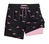 MaaMgic 7" Mens Swim Shorts with Compression Liner 4-Way Stretch Bathing Suit Swimming Shorts with Pockets,Pink Shark - Black,S