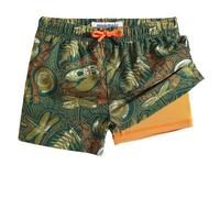 MaaMgic Boys Swimming Shorts 2 in 1 Boxer Brief Compression Liner Toddler Swim Trunks Stretchy Quick Dry Anti Chafe Swimsuits with Pockets Fossil Dark Green