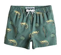 MaaMgic Boys' Swimming Trunks 4 Way Stretch Toddler Swim Shorts Beach Boardshorts Lightweight Adjustable Waist Great for Kids,Green Lizard,4 Years