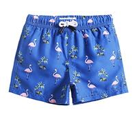 MaaMgic Little Boys' Beach Trunk Toddler Swim Shorts Animal Patterned Boardshorts Lightweight Beach Shorts Adjustable Waist Great for All Ages,Flamingo Coconut Tree,2 Years