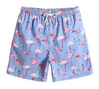 MaaMgic Little Boys' Beach Trunk Toddler Swim Shorts Patterned Boardshorts Lightweight Beach Shorts Adjustable Waist Great for Swimming, Surfing & Pool, Flamingo, 5-6 Years