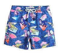 MaaMgic Little Boys' Swimming Shorts Beach Trunk Toddler Swim Shorts Boardshorts Lightweight Beach Shorts Adjustable Waist All Age,Geometric Dinosaur,7 Years