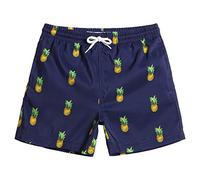 MaaMgic Little Boys' Swimming Shorts Beach Trunk Toddler Swim Shorts Boardshorts Lightweight Beach Shorts Adjustable Waist All Age,Navy Pineapple,14-16 Years