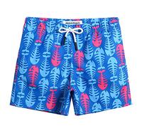 MaaMgic Little Boys' Swimming Shorts Beach Trunk Toddler Swim Shorts Boardshorts Lightweight Beach Shorts Adjustable Waist All Age,Fish Bone Blue,8 Years