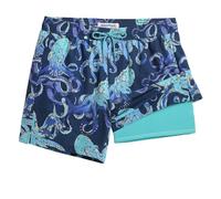 maamgic Mens 5.5 Inch Swim Trunks with Compression Liner Board Shorts Quick Dry Beach Swimwear with Zipper Pockets, Blue Octopus Monster, L