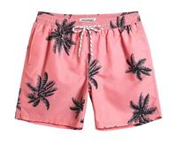 MaaMgic Mens Quick Dry Swim Trunks with Mesh Lining Flamingo Boardshorts, Coconut Tree Pink, Medium ( Waist:31-33)