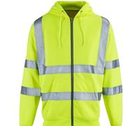 Maan Store Hi Vis Zipped Hooded Sweatshirt High Visibility Safety Hoodie with Reflective Tape, Brushed Fleece Inner And Front Pockets Yellow/M