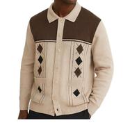Maan Store Men’s Collared Neck Cardigan Sweater Long Sleeve Knitwear with Front Button Opening and Pocket Classic Knit Beige M