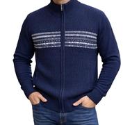 Maan Store Men’s Fleece Lined Zip-Up Cardigan Sweater Long Sleeve Cable Knit Jacket with Pockets Navy/M
