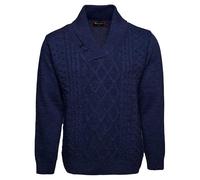 Maan Store Men’s Knitted Sweater with Shawl Collar Long Sleeve Cable Knit Pullover with Button Detail Jumper Navy/2XL