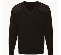 Maan Store Men’s Security Jumper Sweater Ribbed Knit, Reinforced Shoulder Patches & Epaulettes Uniform Workwear (UK, Alpha, L, Regular, Regular, V/N Black)