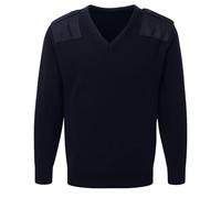 Maan Store Men’s Security Jumper Sweater Ribbed Knit, Reinforced Shoulder Patches & Epaulettes Uniform Workwear (UK, Alpha, XXL, Regular, Regular, V/N Navy)