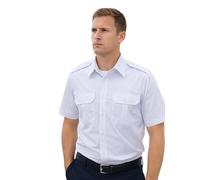 Maan Store Mens Pilot Shirts Short Sleeves Security Bus Driver Shirt with Shoulder Appellate Two Front Pockets, 24, White