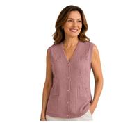 Maan Store Women's Sleeveless Knitted Waistcoat Button-Up Cardigan with Embroidery and Front Pockets V Neck Ladies Pull Over SweaterDusty Pink L/XL