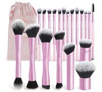MAANGE 20 PCS Foundation Makeup Brush Set, Double-ended Kabuki Brush Contour Brush for Liquid Powder Concealer Cream Cosmetics Blending Blush Buffing Face Makeup Tools (Pink)