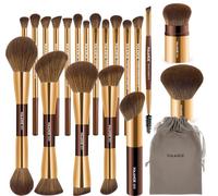 MAANGE 20 PCS Foundation Makeup Brush Set, Double-ended Kabuki Brush Contour for Liquid Powder Concealer Cream Cosmetics Blending Blush Buffing Face Makeup Tools (Coffee Gold)