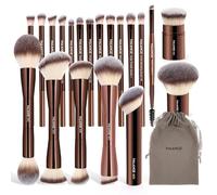MAANGE 20 PCS Foundation Makeup Brush Set, Double-ended Kabuki Contour Brush for Liquid Powder Concealer Blending Blush Face Makeup Tools (Coffee)