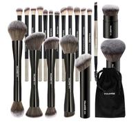 MAANGE 20PCS Makeup Brush Set,Double-ended Kabuki Contour Brush for Liquid Powder Concealer Blending Blush Face Makeup Tools(Black)